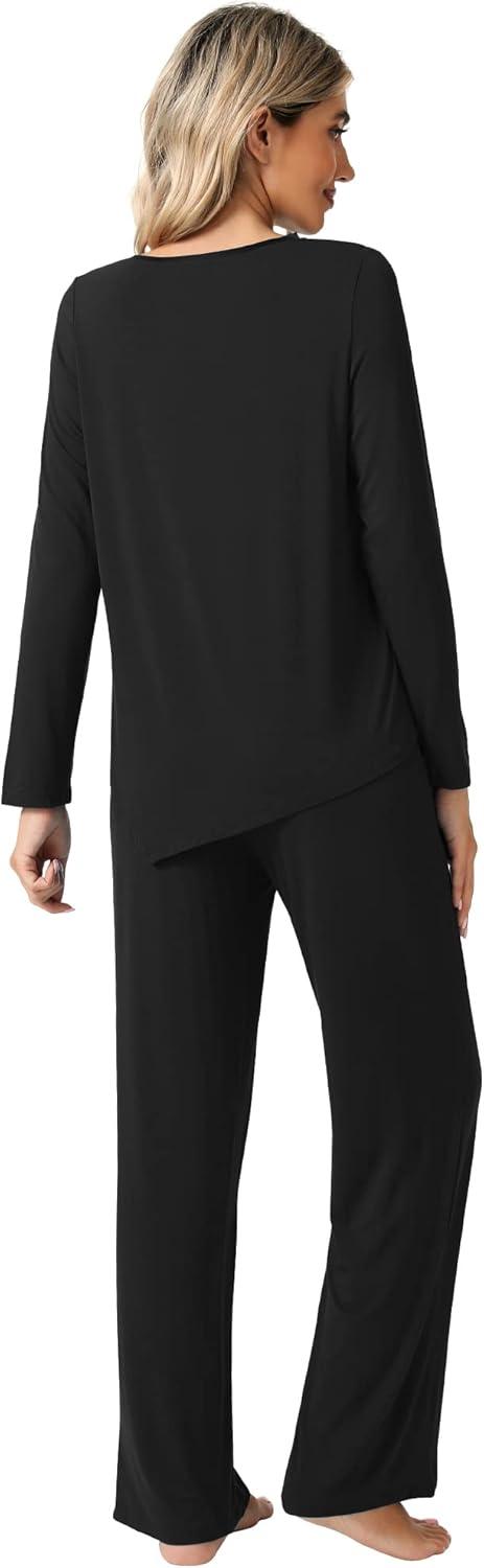 imageWiWi Viscose from Bamboo Pajamas Set for Women Soft Long Sleeve Pj Sleepwear Knit Jammies Pants Lounge Sets Loungewear SXXLBblack
