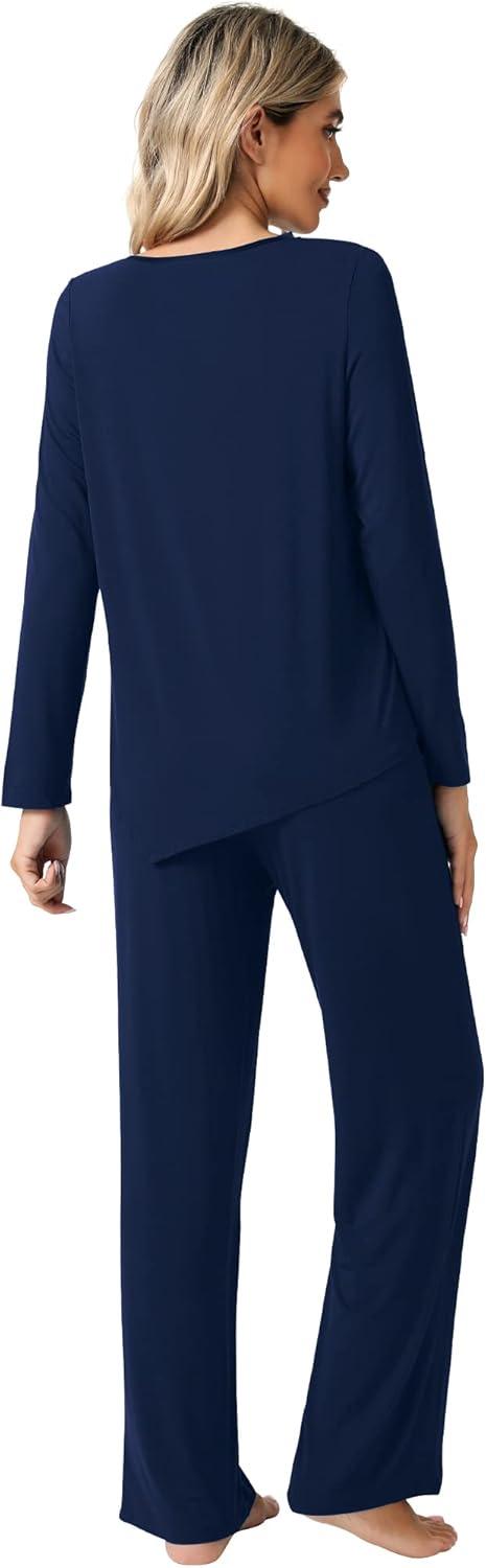 imageWiWi Viscose from Bamboo Pajamas Set for Women Soft Long Sleeve Pj Sleepwear Knit Jammies Pants Lounge Sets Loungewear SXXLBnavy