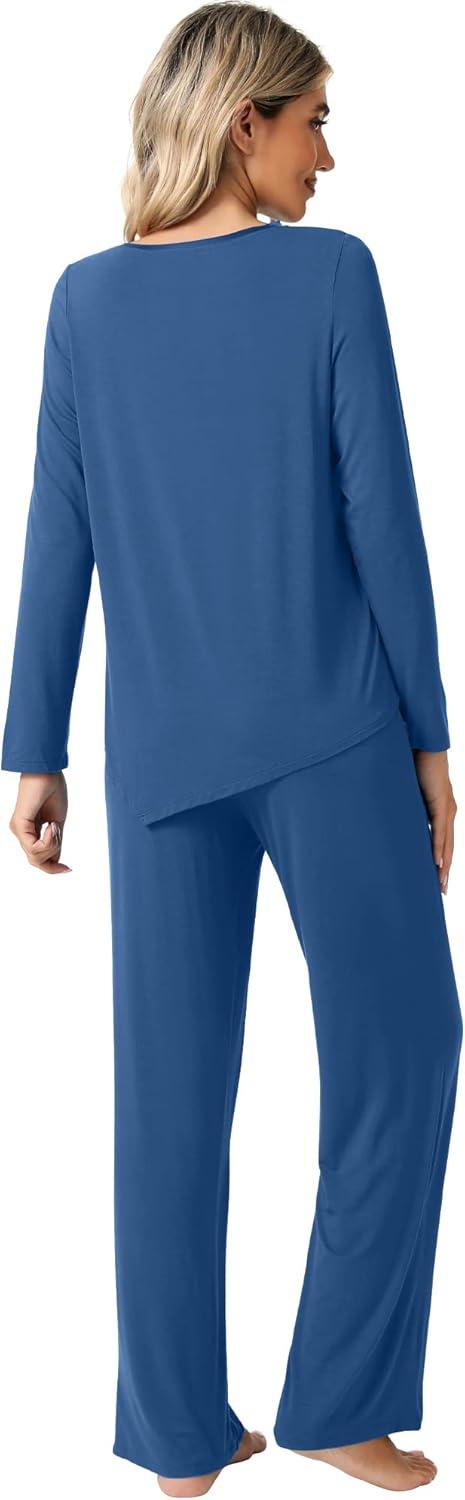 imageWiWi Viscose from Bamboo Pajamas Set for Women Soft Long Sleeve Pj Sleepwear Knit Jammies Pants Lounge Sets Loungewear SXXLBprussian Blue