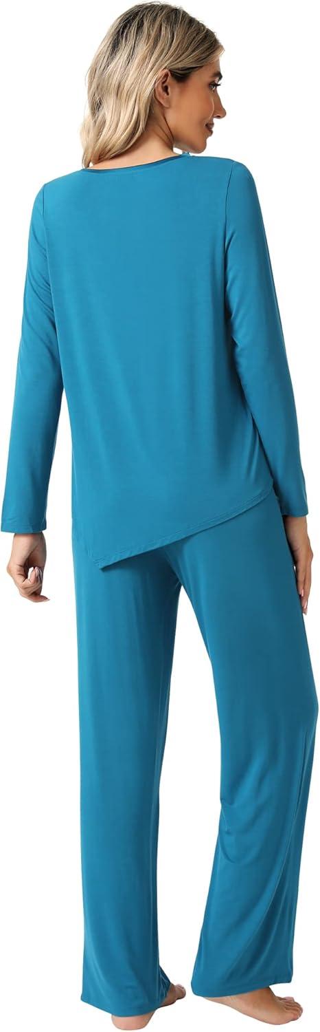 imageWiWi Viscose from Bamboo Pajamas Set for Women Soft Long Sleeve Pj Sleepwear Knit Jammies Pants Lounge Sets Loungewear SXXLBteal Blue