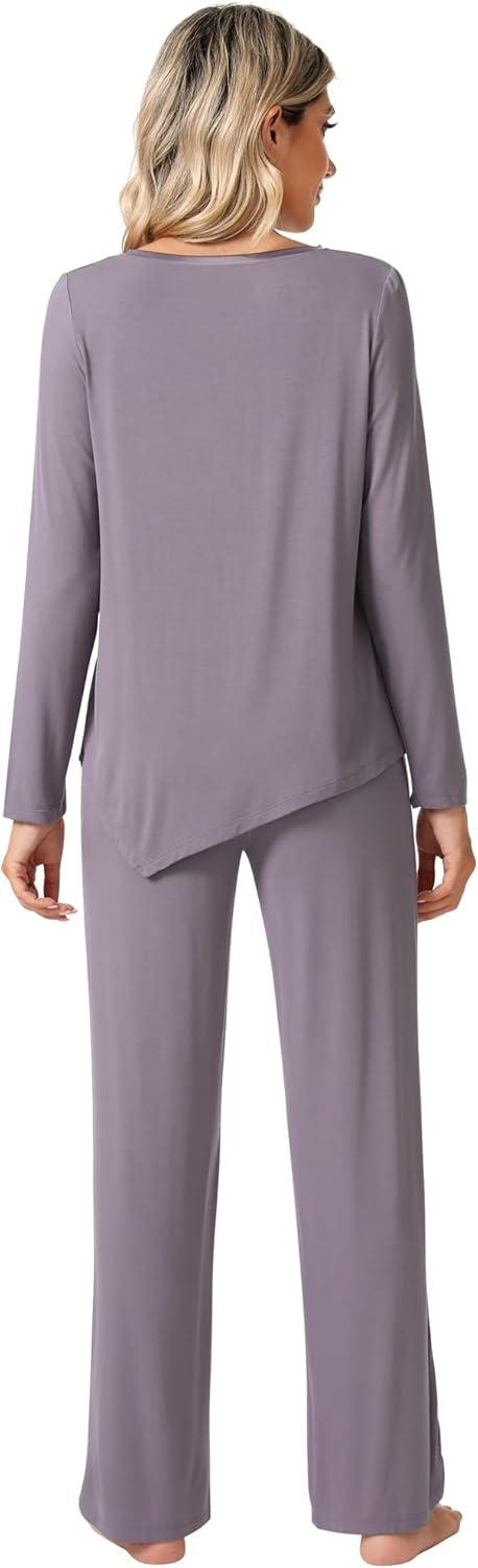 imageWiWi Viscose from Bamboo Pajamas Set for Women Soft Long Sleeve Pj Sleepwear Knit Jammies Pants Lounge Sets Loungewear SXXLBviolet