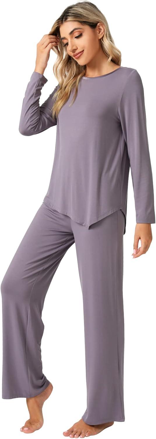imageWiWi Viscose from Bamboo Pajamas Set for Women Soft Long Sleeve Pj Sleepwear Knit Jammies Pants Lounge Sets Loungewear SXXLBviolet