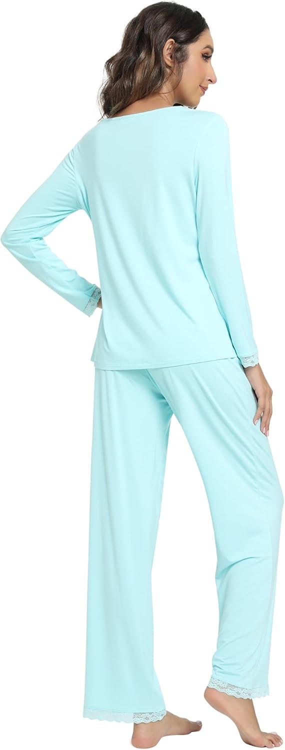 imageWiWi Viscose from Bamboo Pajamas Sets for Women Soft Long Sleeve Sleepwear and Pants Pjs Lounge Set Loungewear SXXLAqua