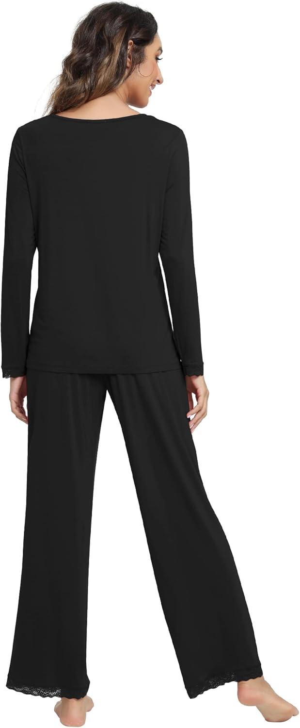 imageWiWi Viscose from Bamboo Pajamas Sets for Women Soft Long Sleeve Sleepwear and Pants Pjs Lounge Set Loungewear SXXLBlack
