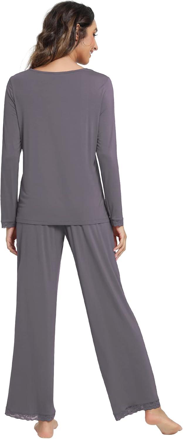 imageWiWi Viscose from Bamboo Pajamas Sets for Women Soft Long Sleeve Sleepwear and Pants Pjs Lounge Set Loungewear SXXLDark Grey