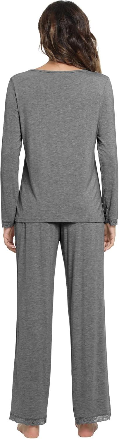 imageWiWi Viscose from Bamboo Pajamas Sets for Women Soft Long Sleeve Sleepwear and Pants Pjs Lounge Set Loungewear SXXLDark Heather Grey
