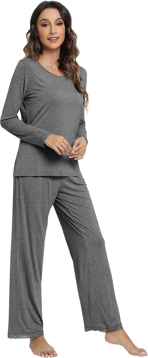 imageWiWi Viscose from Bamboo Pajamas Sets for Women Soft Long Sleeve Sleepwear and Pants Pjs Lounge Set Loungewear SXXLDark Heather Grey