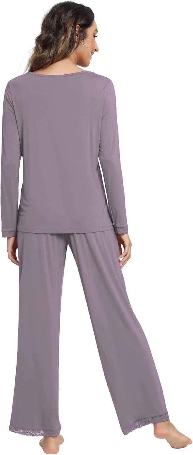 imageWiWi Viscose from Bamboo Pajamas Sets for Women Soft Long Sleeve Sleepwear and Pants Pjs Lounge Set Loungewear SXXLPurplish Grey