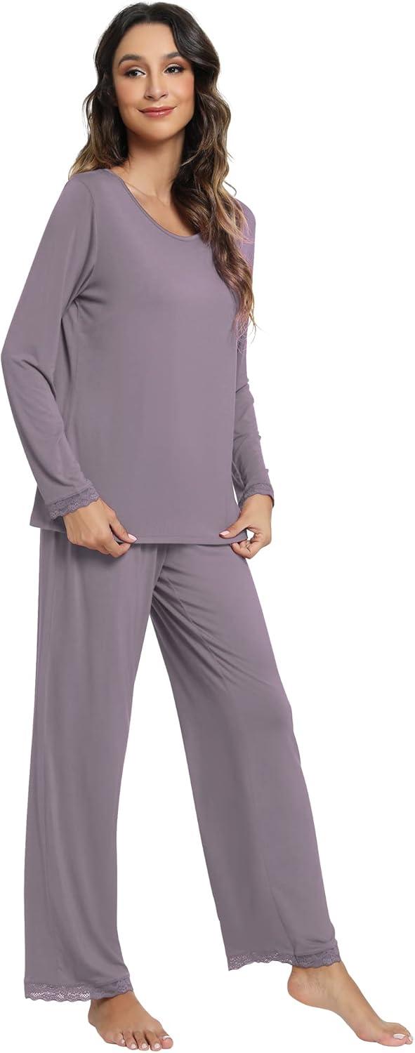 imageWiWi Viscose from Bamboo Pajamas Sets for Women Soft Long Sleeve Sleepwear and Pants Pjs Lounge Set Loungewear SXXLPurplish Grey