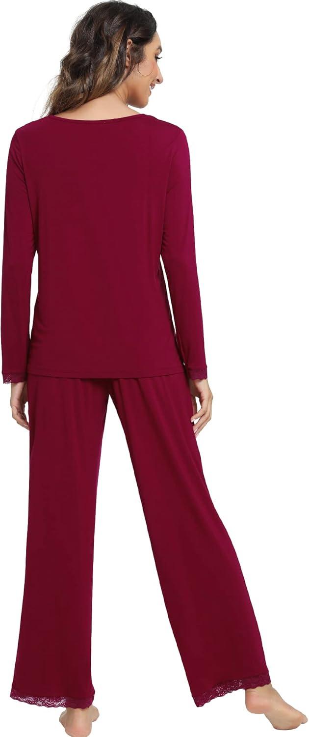 imageWiWi Viscose from Bamboo Pajamas Sets for Women Soft Long Sleeve Sleepwear and Pants Pjs Lounge Set Loungewear SXXLWine