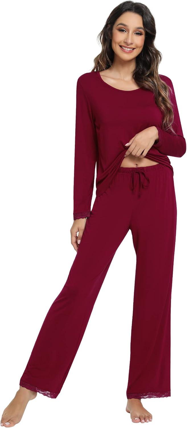 imageWiWi Viscose from Bamboo Pajamas Sets for Women Soft Long Sleeve Sleepwear and Pants Pjs Lounge Set Loungewear SXXLWine