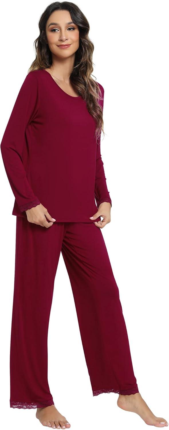 imageWiWi Viscose from Bamboo Pajamas Sets for Women Soft Long Sleeve Sleepwear and Pants Pjs Lounge Set Loungewear SXXLWine