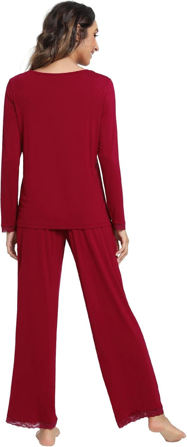 imageWiWi Viscose from Bamboo Pajamas Sets for Women Soft Long Sleeve Sleepwear and Pants Pjs Lounge Set Loungewear SXXLWine Red