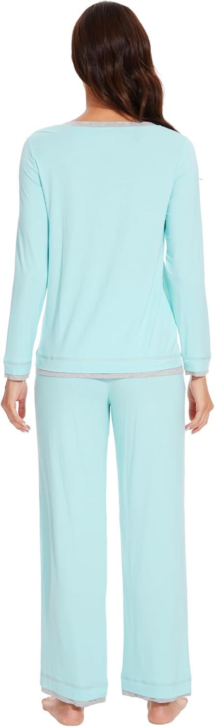 imageWiWi Viscose from Bamboo Pajamas Sets for Women Soft Tops with Pants Sleepwear Vneck Pj Set with Pockets SXXLAqua