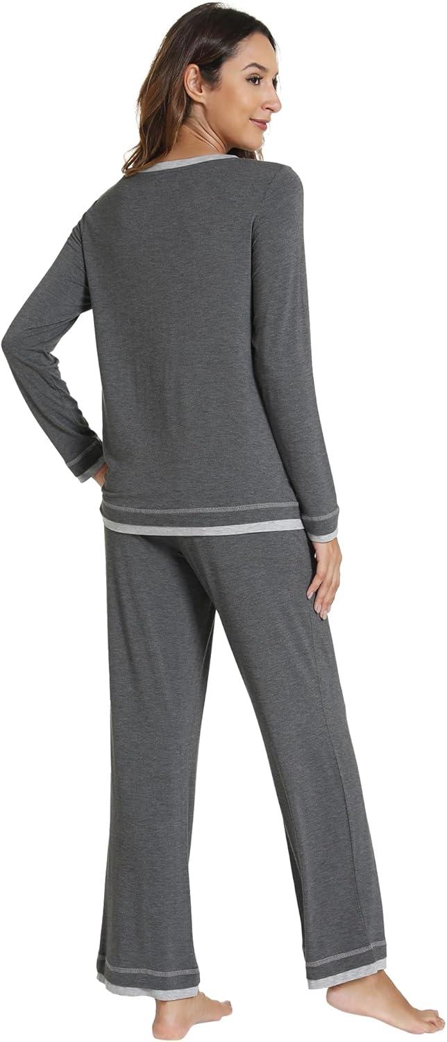 imageWiWi Viscose from Bamboo Pajamas Sets for Women Soft Tops with Pants Sleepwear Vneck Pj Set with Pockets SXXLDark Heather Grey