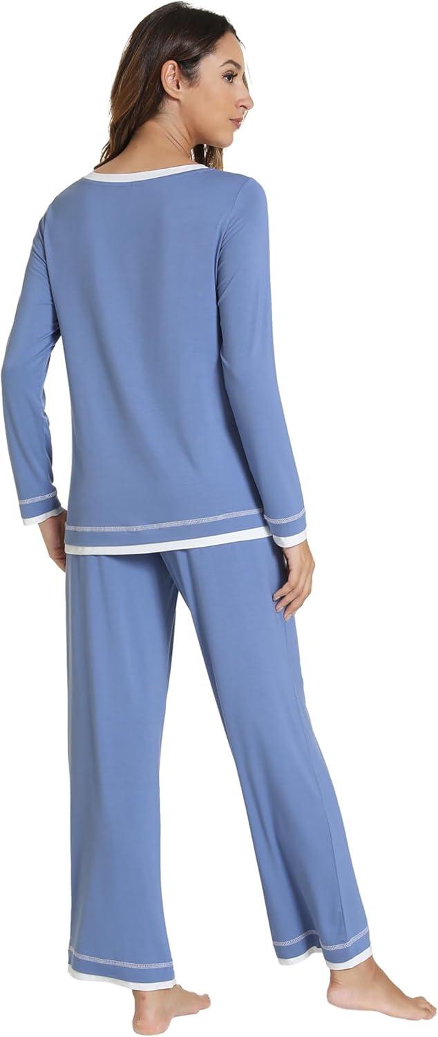 imageWiWi Viscose from Bamboo Pajamas Sets for Women Soft Tops with Pants Sleepwear Vneck Pj Set with Pockets SXXLFog Blue