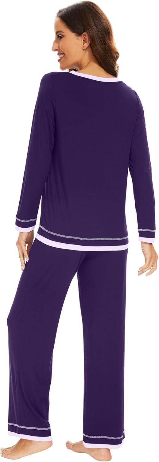 imageWiWi Viscose from Bamboo Pajamas Sets for Women Soft Tops with Pants Sleepwear Vneck Pj Set with Pockets SXXLPurplish Red