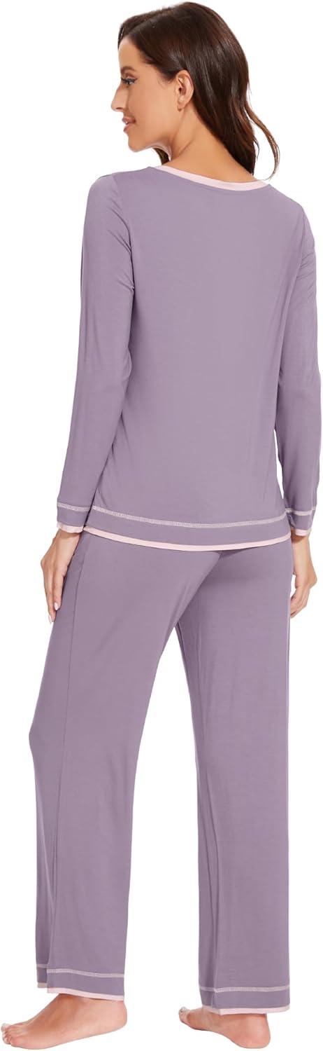 imageWiWi Viscose from Bamboo Pajamas Sets for Women Soft Tops with Pants Sleepwear Vneck Pj Set with Pockets SXXLViolet