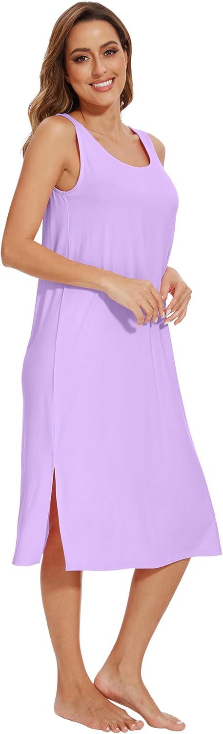 imageWiWi Viscose from Bamboo Tank Nightgown for Women UNeck Summer Sleeveless Sleep Shirts SXXLAlight Purple