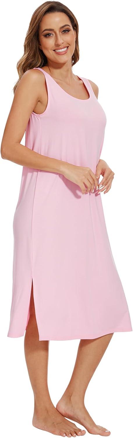 imageWiWi Viscose from Bamboo Tank Nightgown for Women UNeck Summer Sleeveless Sleep Shirts SXXLApink