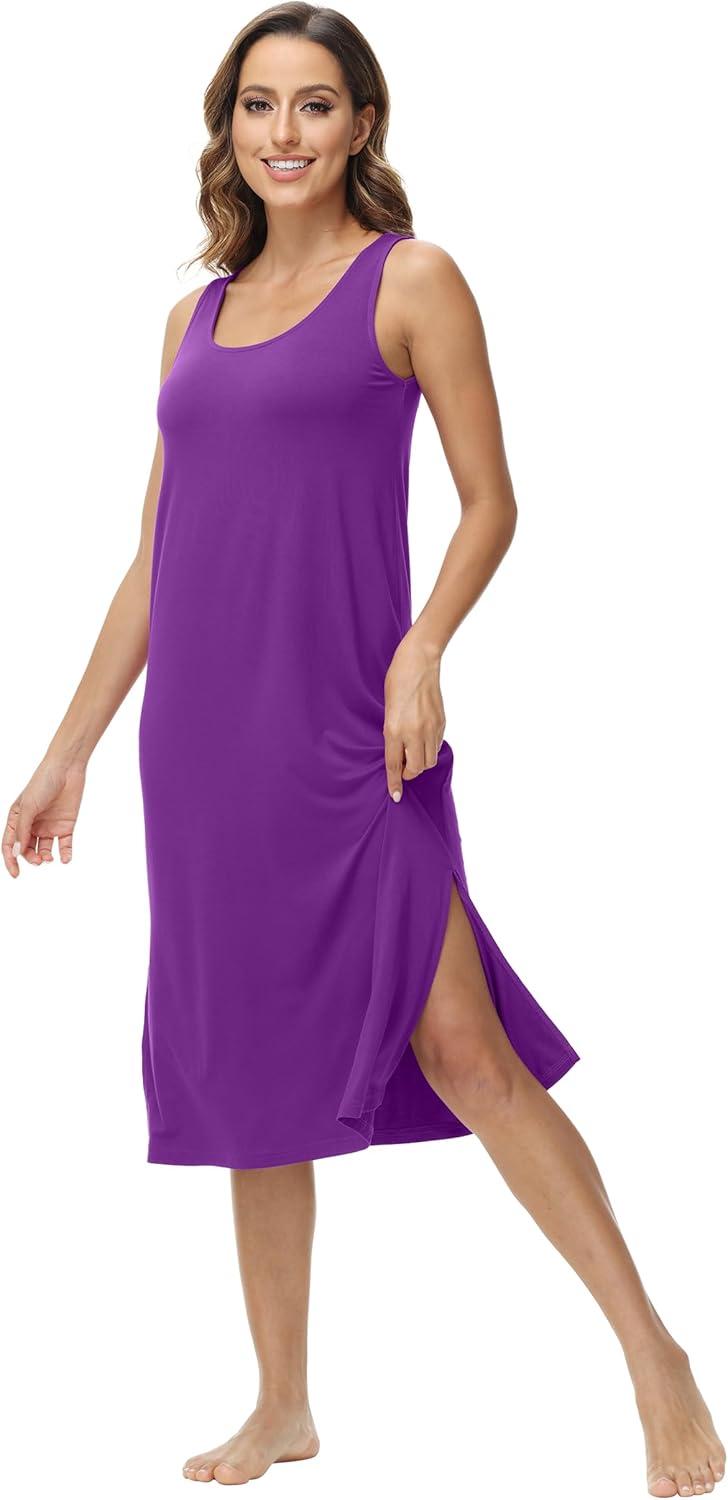 imageWiWi Viscose from Bamboo Tank Nightgown for Women UNeck Summer Sleeveless Sleep Shirts SXXLApurple