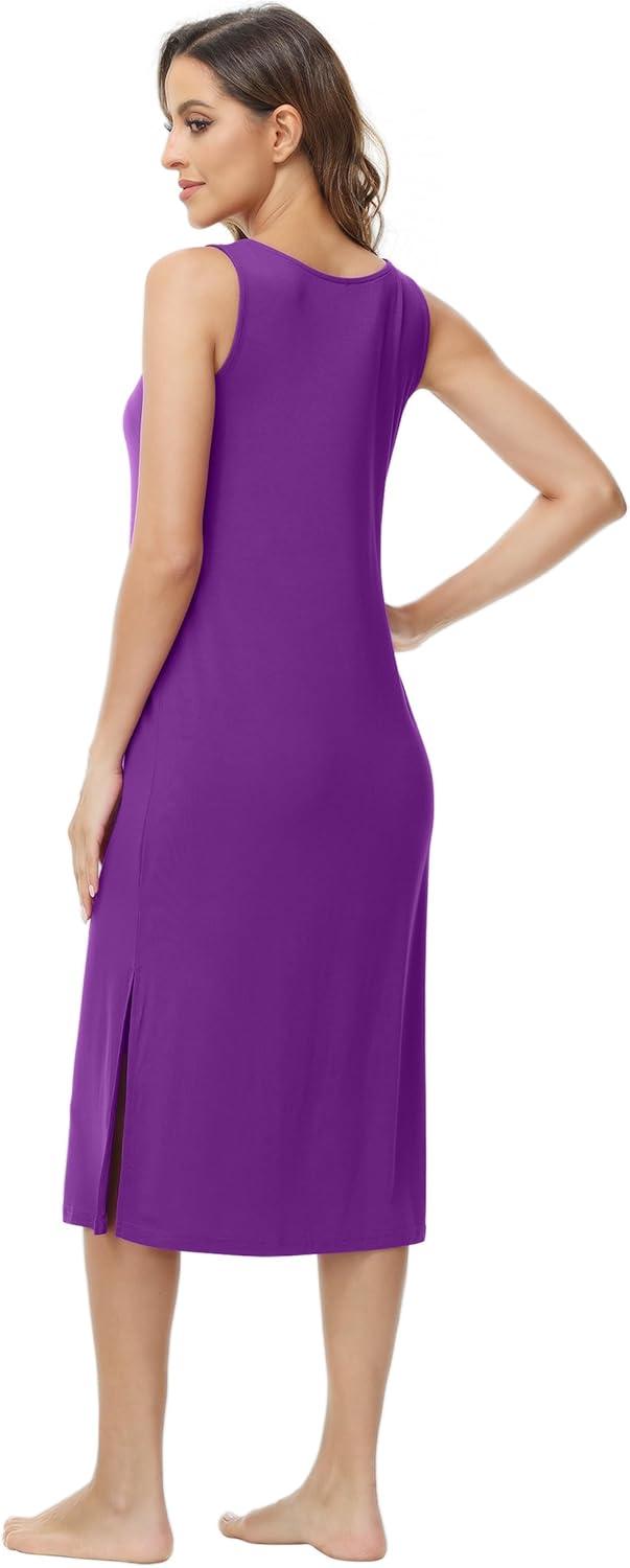 imageWiWi Viscose from Bamboo Tank Nightgown for Women UNeck Summer Sleeveless Sleep Shirts SXXLApurple