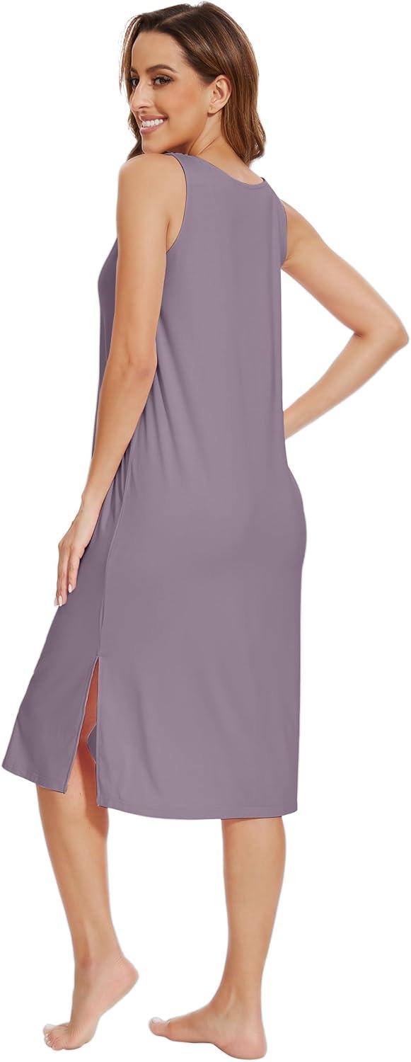 imageWiWi Viscose from Bamboo Tank Nightgown for Women UNeck Summer Sleeveless Sleep Shirts SXXLAviolet