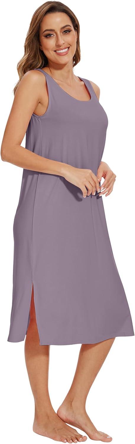 imageWiWi Viscose from Bamboo Tank Nightgown for Women UNeck Summer Sleeveless Sleep Shirts SXXLAviolet