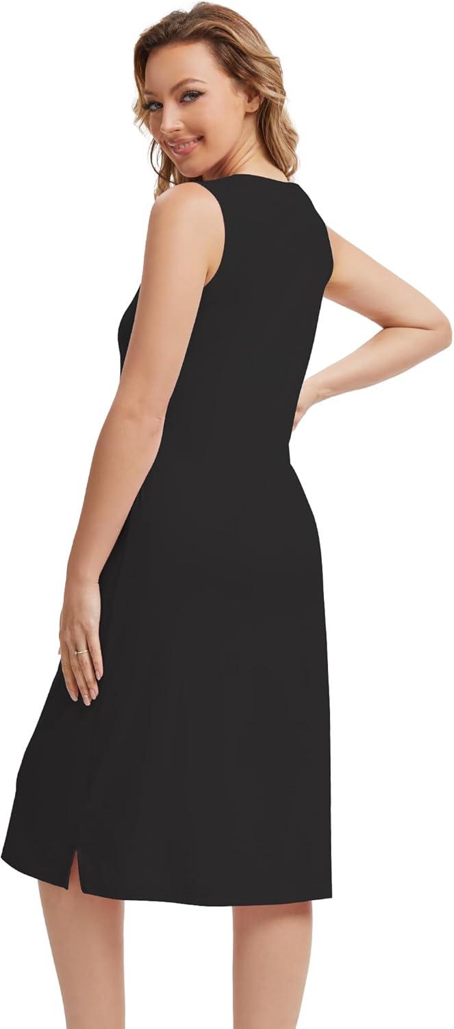 imageWiWi Viscose from Bamboo Tank Nightgown for Women UNeck Summer Sleeveless Sleep Shirts SXXLBblack