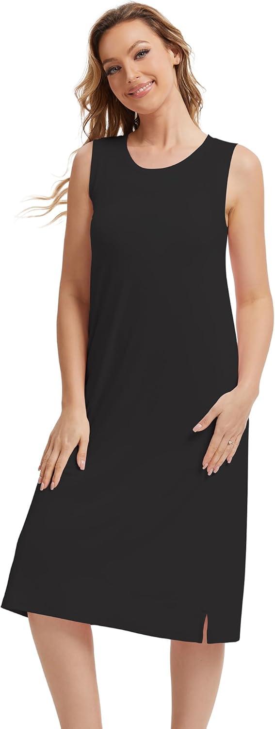 imageWiWi Viscose from Bamboo Tank Nightgown for Women UNeck Summer Sleeveless Sleep Shirts SXXLBblack