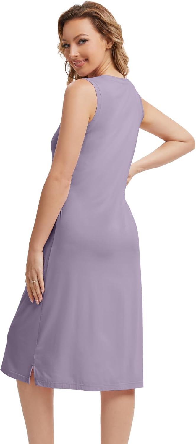 imageWiWi Viscose from Bamboo Tank Nightgown for Women UNeck Summer Sleeveless Sleep Shirts SXXLBviolet