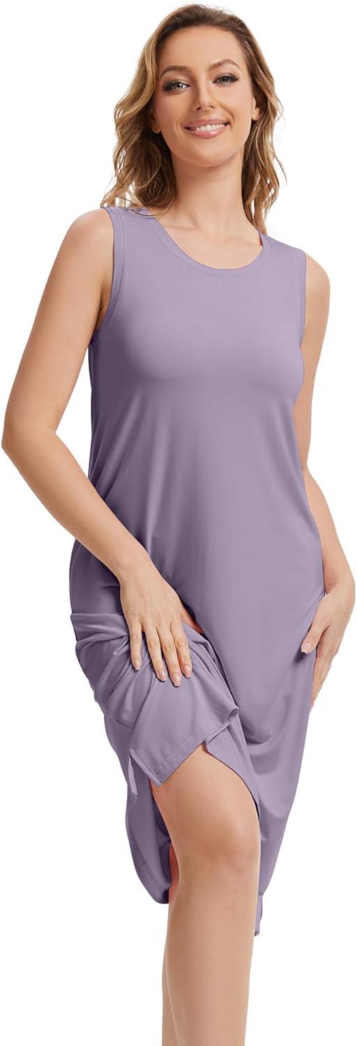 imageWiWi Viscose from Bamboo Tank Nightgown for Women UNeck Summer Sleeveless Sleep Shirts SXXLBviolet