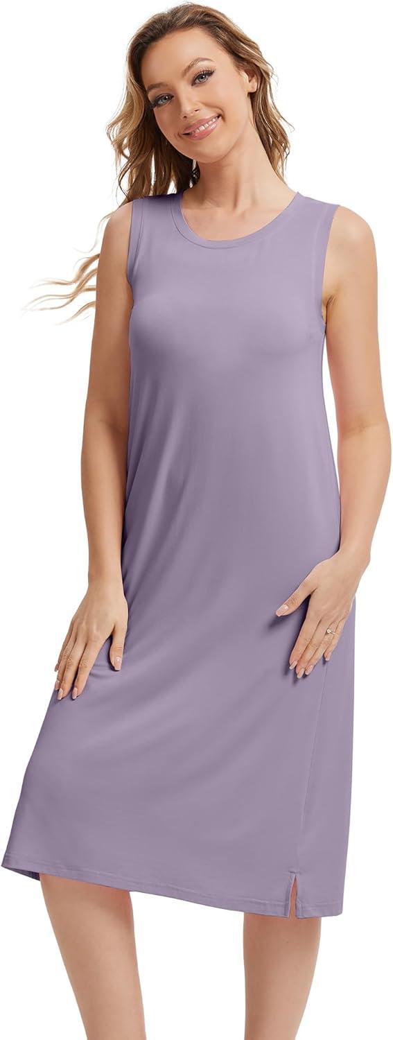 imageWiWi Viscose from Bamboo Tank Nightgown for Women UNeck Summer Sleeveless Sleep Shirts SXXLBviolet