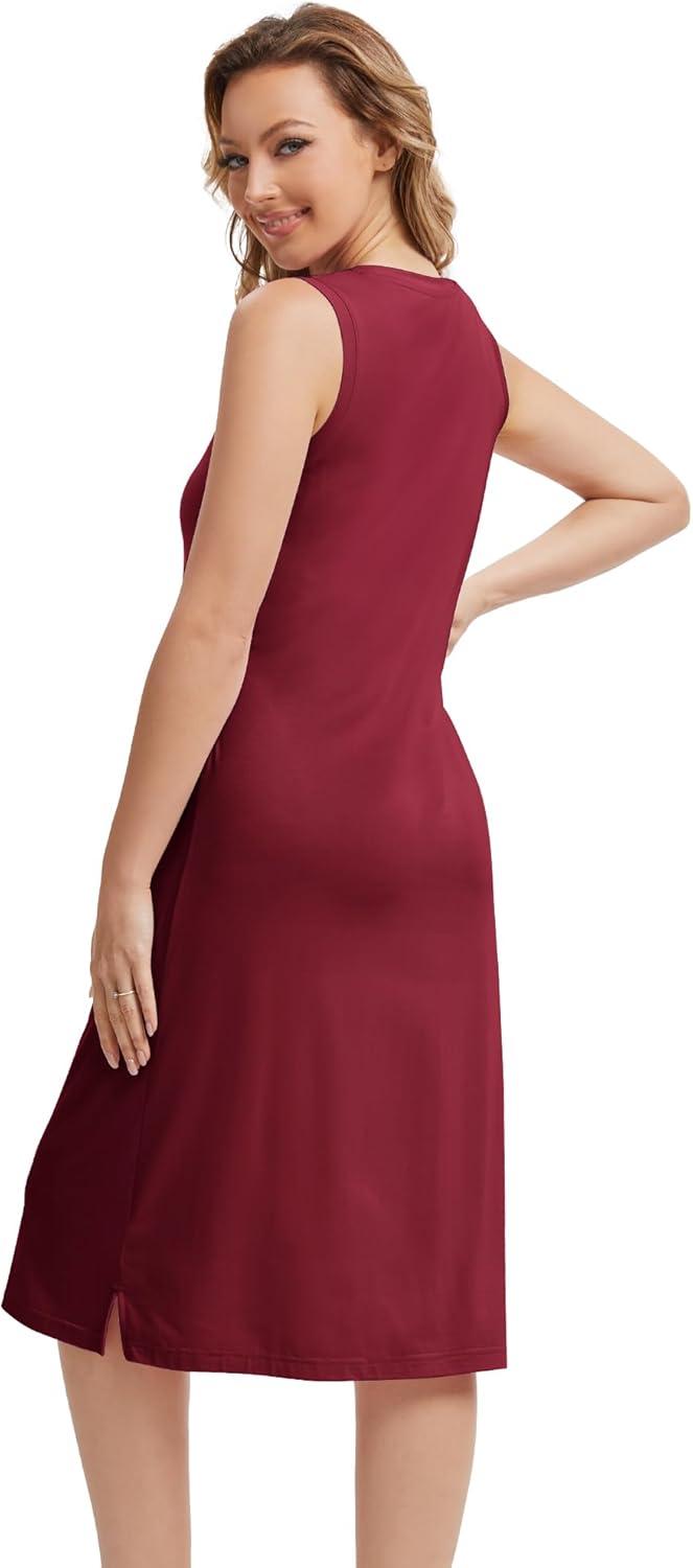 imageWiWi Viscose from Bamboo Tank Nightgown for Women UNeck Summer Sleeveless Sleep Shirts SXXLBwine