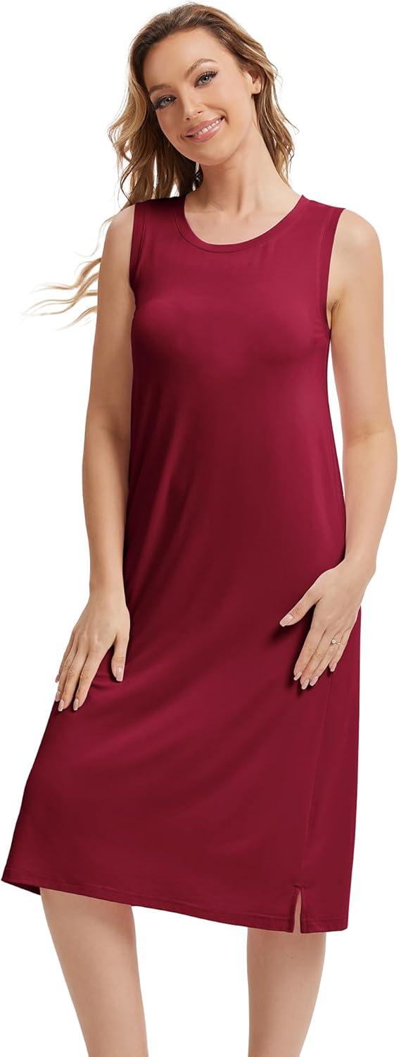 imageWiWi Viscose from Bamboo Tank Nightgown for Women UNeck Summer Sleeveless Sleep Shirts SXXLBwine