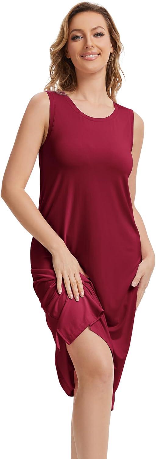 imageWiWi Viscose from Bamboo Tank Nightgown for Women UNeck Summer Sleeveless Sleep Shirts SXXLBwine
