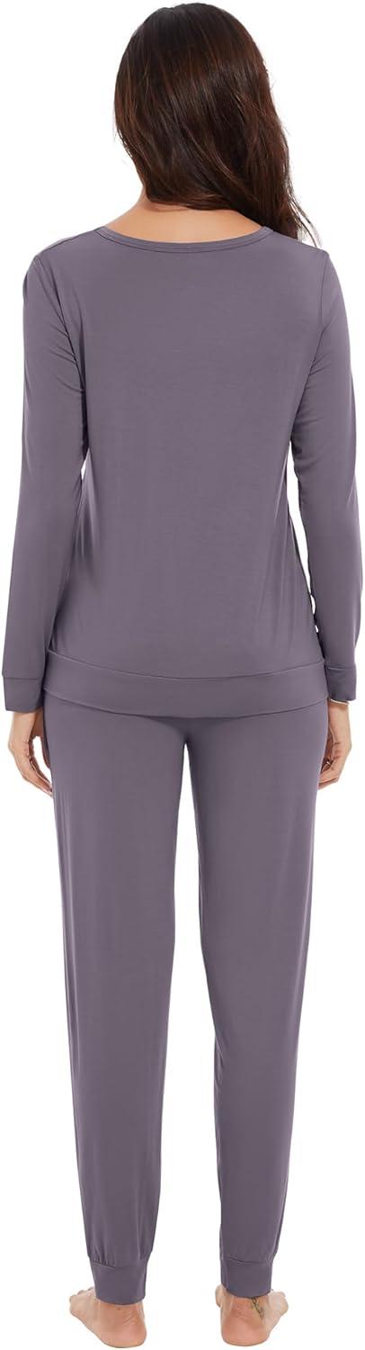 imageWiWi Viscose from Bamboo Womens Long Sleeve Pajama Sets Sleepwear with Jogger Pajamas Pants Soft Lounge Set Loungewear SXXLPurplish Grey