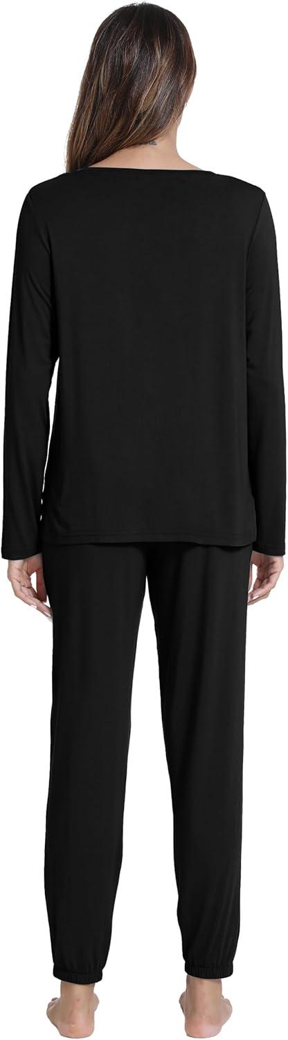 imageWiWi Womens Pajama Set Soft Long Sleeve Pajamas Viscose from Bamboo Top and Bottom Vneck Sleepwear Nightwear SXXLBlack