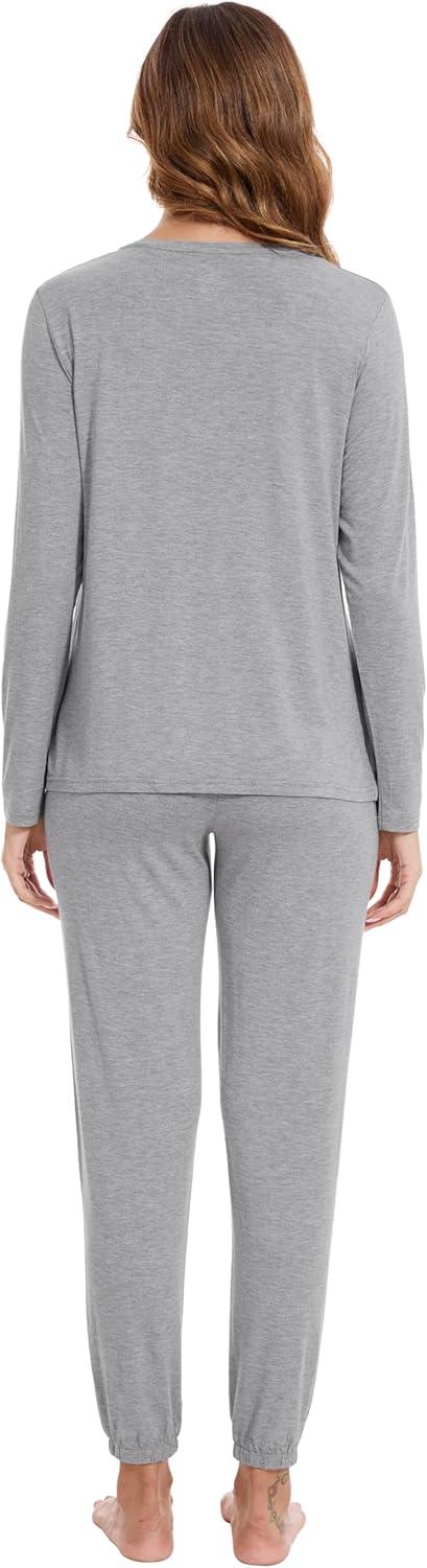 imageWiWi Womens Pajama Set Soft Long Sleeve Pajamas Viscose from Bamboo Top and Bottom Vneck Sleepwear Nightwear SXXLHeather Grey