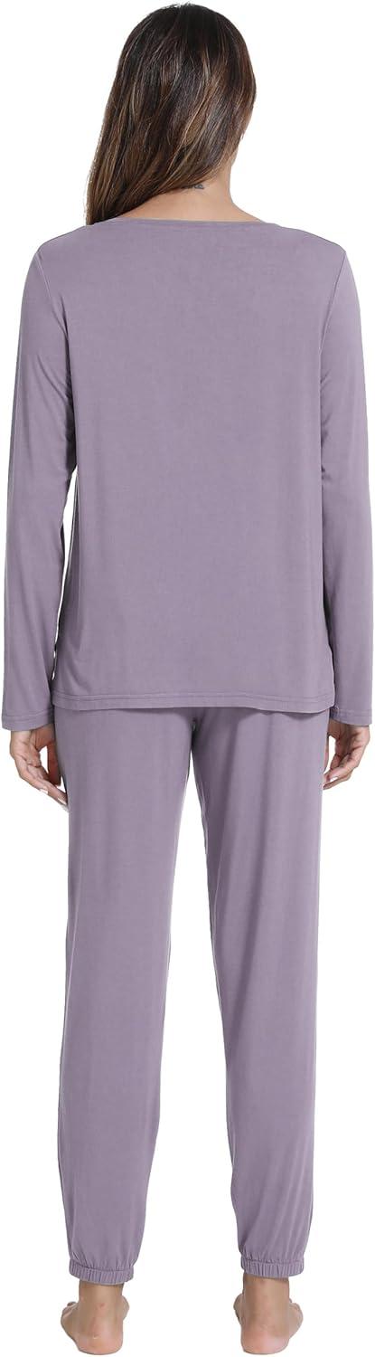 imageWiWi Womens Pajama Set Soft Long Sleeve Pajamas Viscose from Bamboo Top and Bottom Vneck Sleepwear Nightwear SXXLViolet