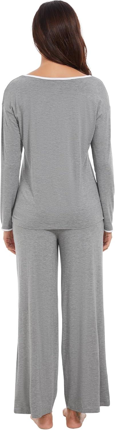 imageWiWi Womens Pajama Set with Pocket Long Sleeve Top with Long Pajama Pant Set Soft PJ Viscose from Bamboo Loungewear SXXLHeather Grey