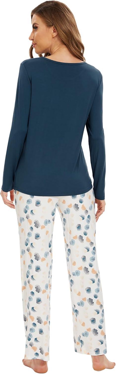 imageWiWi Womens Pajamas Set Printed Viscose from Bamboo Lounge Sets Soft Pajama Long Sleeve Sleepwear SXXLGreen