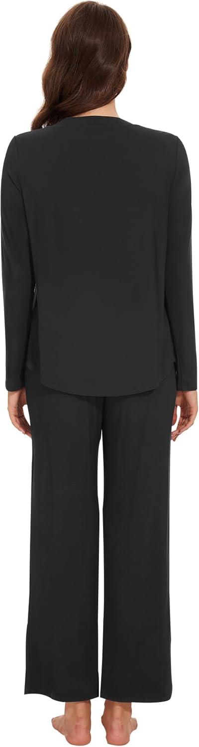 imageWiWi Womens Pajamas Set Sleepwear Loungewear Long Sleeve Pajama Sets Soft Pjs Viscose from Bamboo 2 Piece PJ SXXLAblack