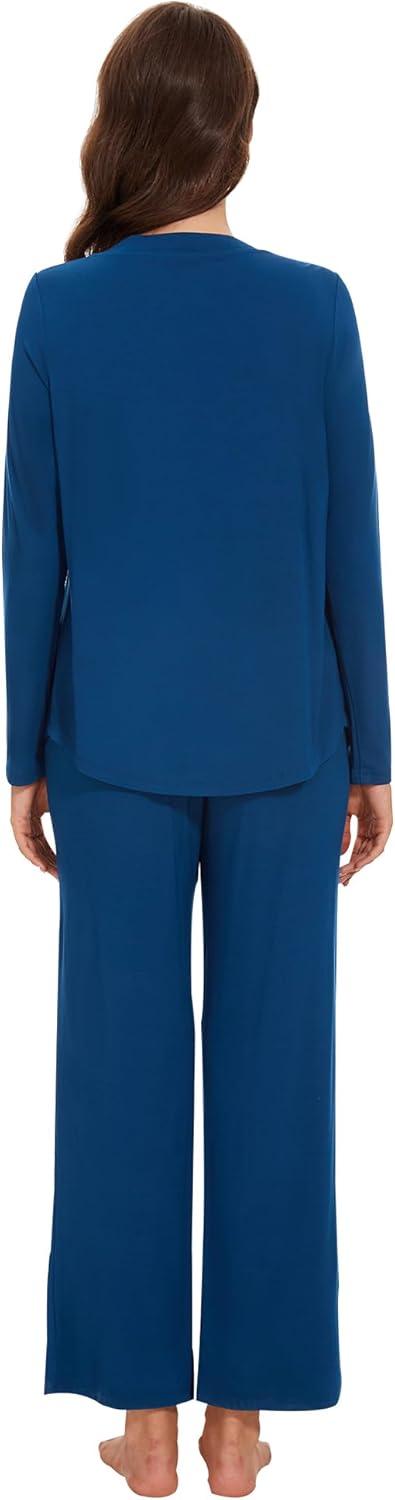 imageWiWi Womens Pajamas Set Sleepwear Loungewear Long Sleeve Pajama Sets Soft Pjs Viscose from Bamboo 2 Piece PJ SXXLAink Blue