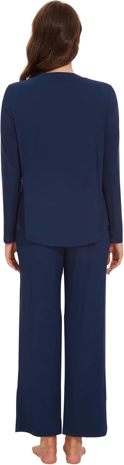 imageWiWi Womens Pajamas Set Sleepwear Loungewear Long Sleeve Pajama Sets Soft Pjs Viscose from Bamboo 2 Piece PJ SXXLAnavy