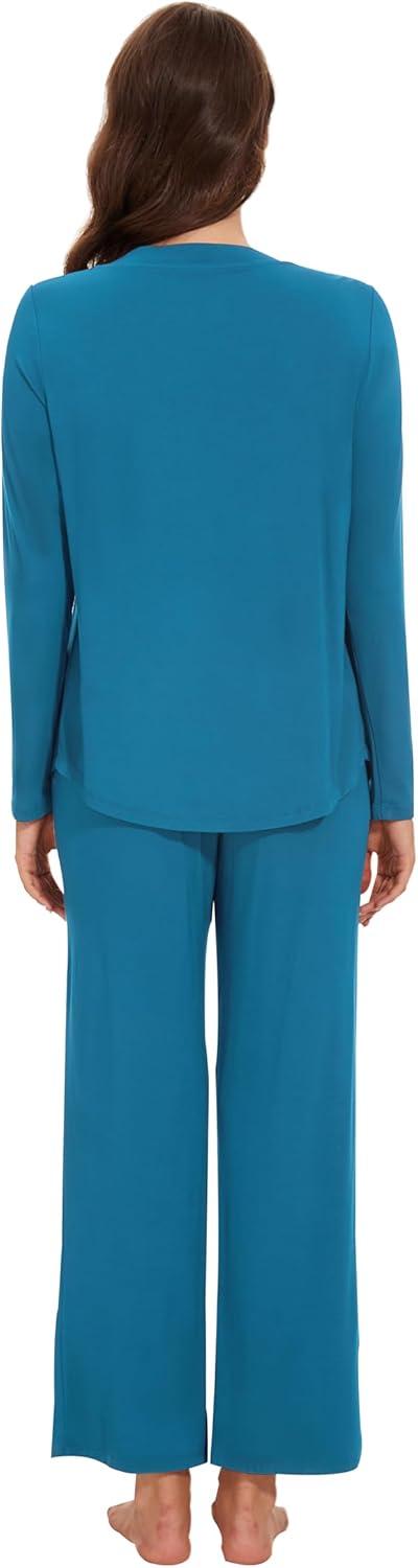 imageWiWi Womens Pajamas Set Sleepwear Loungewear Long Sleeve Pajama Sets Soft Pjs Viscose from Bamboo 2 Piece PJ SXXLAteal Blue