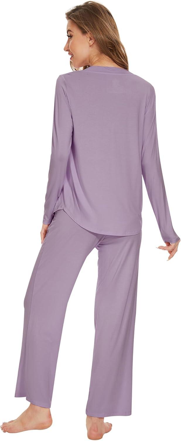 imageWiWi Womens Pajamas Set Sleepwear Loungewear Long Sleeve Pajama Sets Soft Pjs Viscose from Bamboo 2 Piece PJ SXXLAviolet