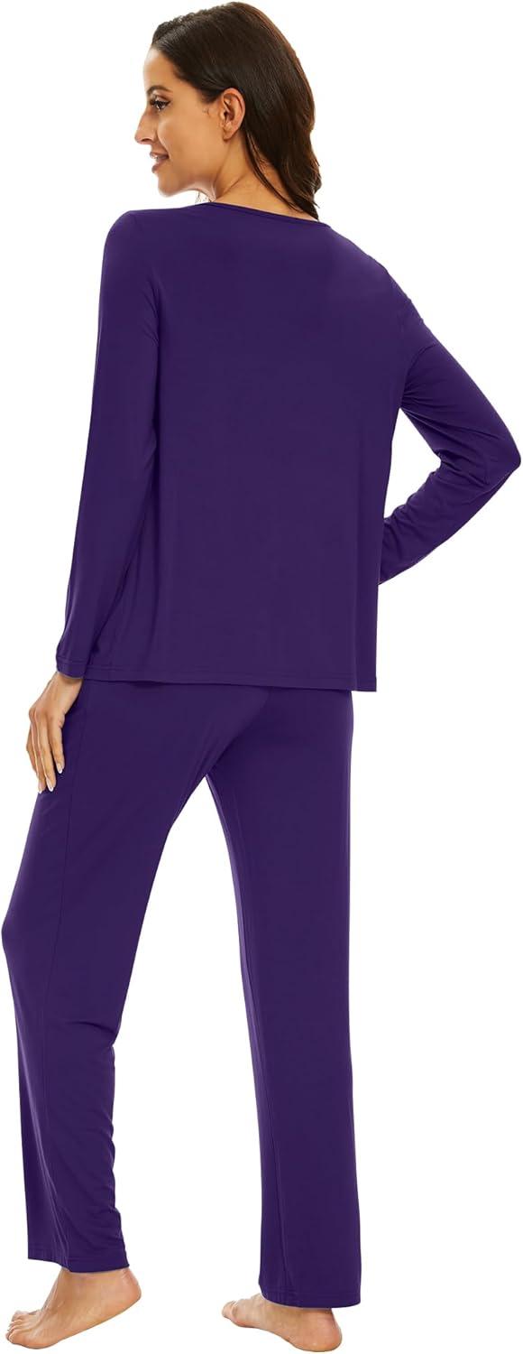 imageWiWi Womens Pajamas Set Sleepwear Loungewear Long Sleeve Pajama Sets Soft Pjs Viscose from Bamboo 2 Piece PJ SXXLBdark Purple