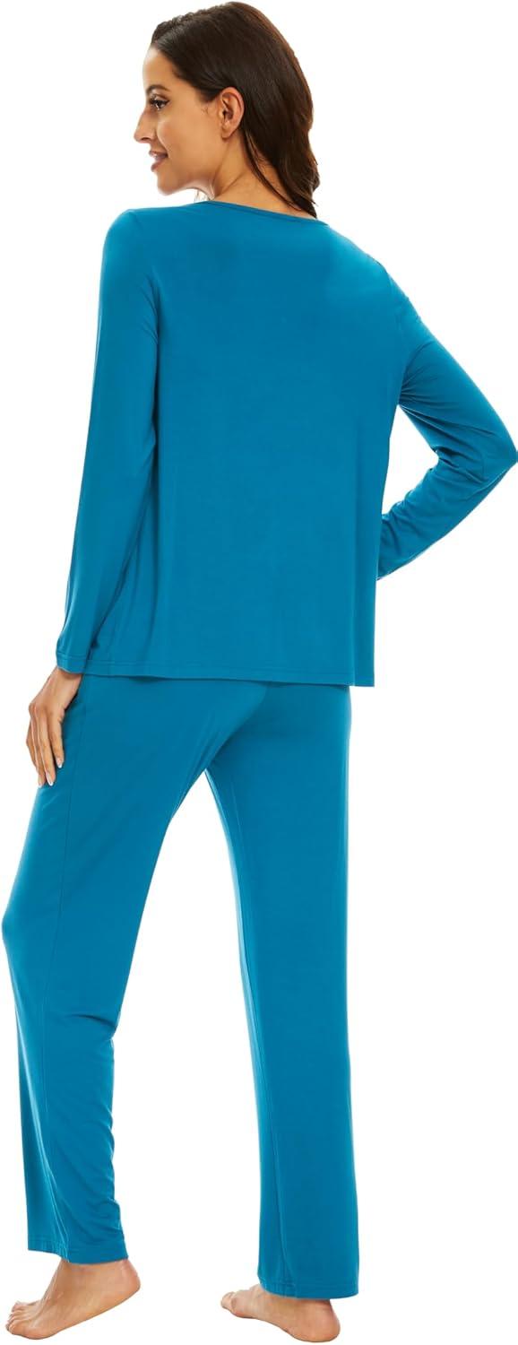 imageWiWi Womens Pajamas Set Sleepwear Loungewear Long Sleeve Pajama Sets Soft Pjs Viscose from Bamboo 2 Piece PJ SXXLBteal Blue