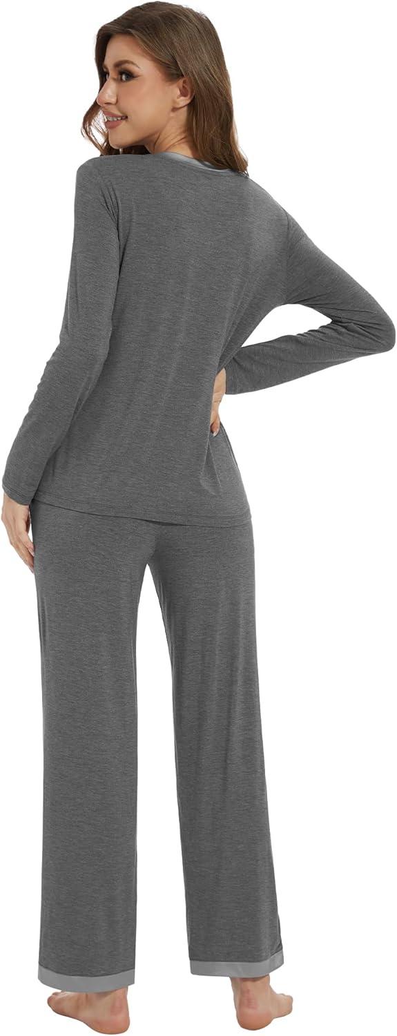 imageWiWi Womens Pajamas Set Sleepwear Loungewear Long Sleeve Pajama Sets Soft Pjs Viscose from Bamboo 2 Piece PJ SXXLCdark Heather Grey